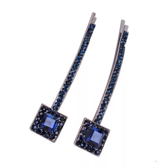 Set of 2 sapphire Blue Bobbie Pins - Picture 3 of 6